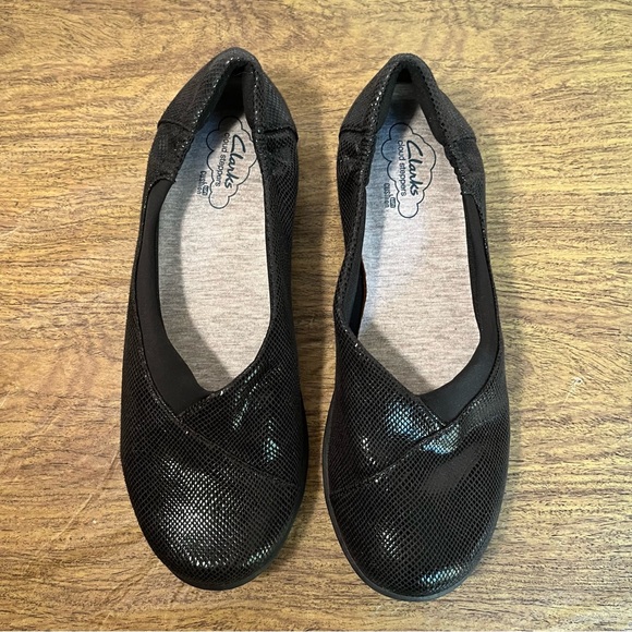 Clarks Black Sillian Jetay Wedge Flats Size 8 - Picture 3 of 14